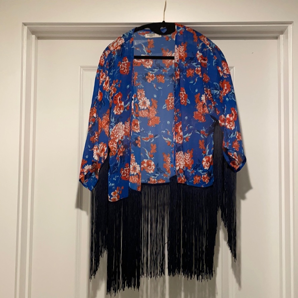 Tasseled blue floral kimono from CC Double O